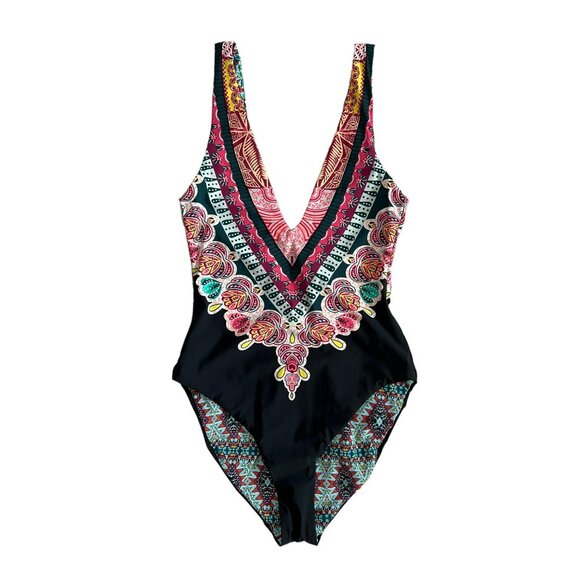 Red Carter Bohemian‎ Breeze Reversible V Neck One Piece Swimsuit Multicolor XS - Picture 1 of 12